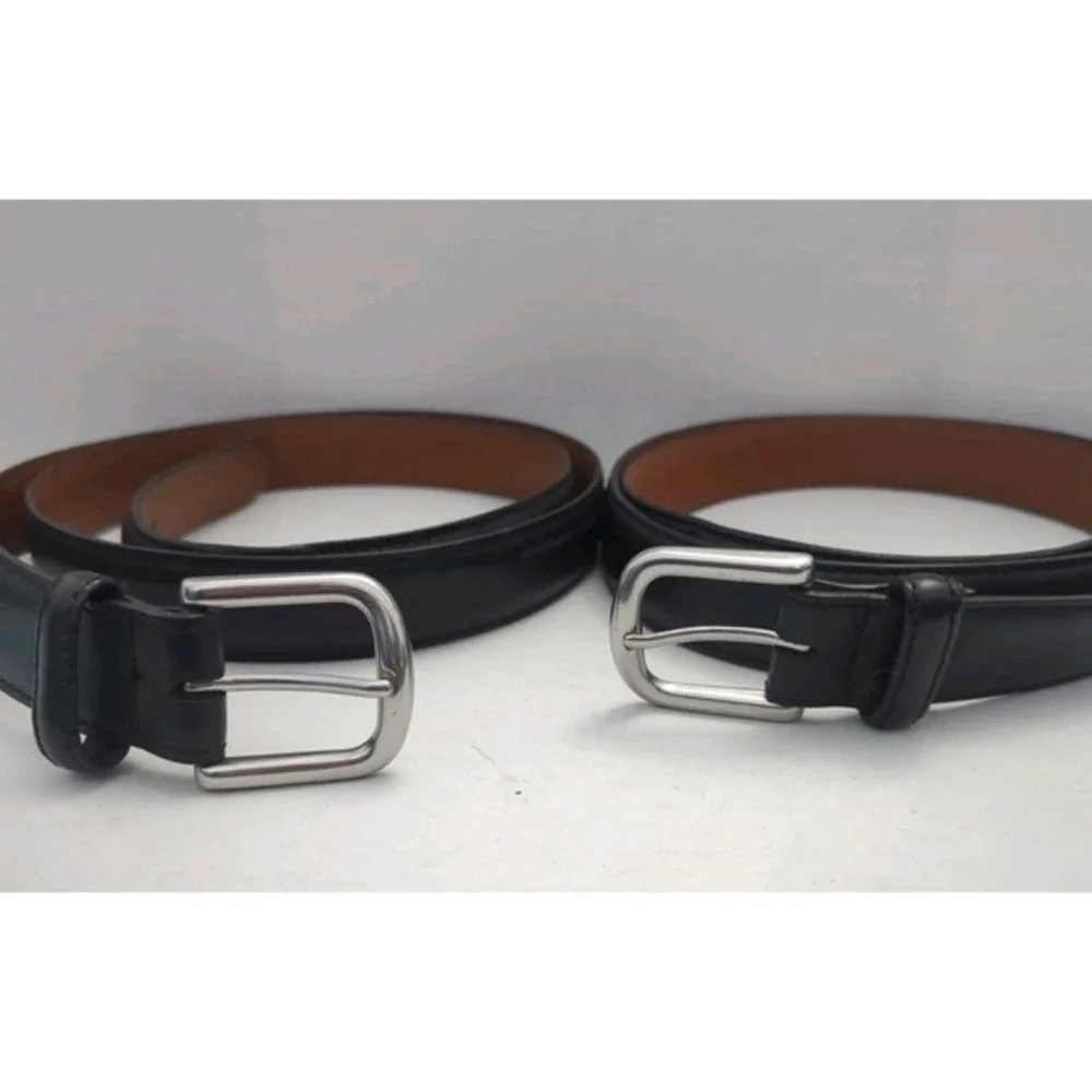 L.L.‎ Bean Full Grain Black Leather Brass Buckle Belts Lot Of 2 USA Made Mens 48